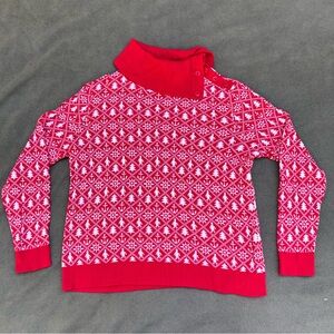 Red and White Buttoned Turtle Neck Sweater
